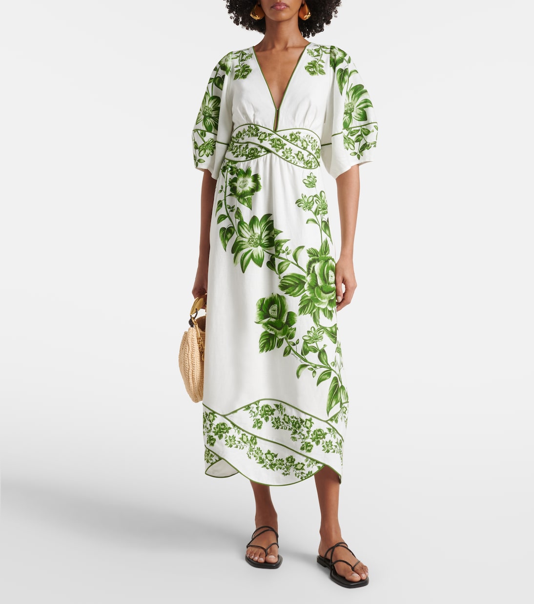Vestido midi Blue Yard en mezcla de lino | Farm Rio