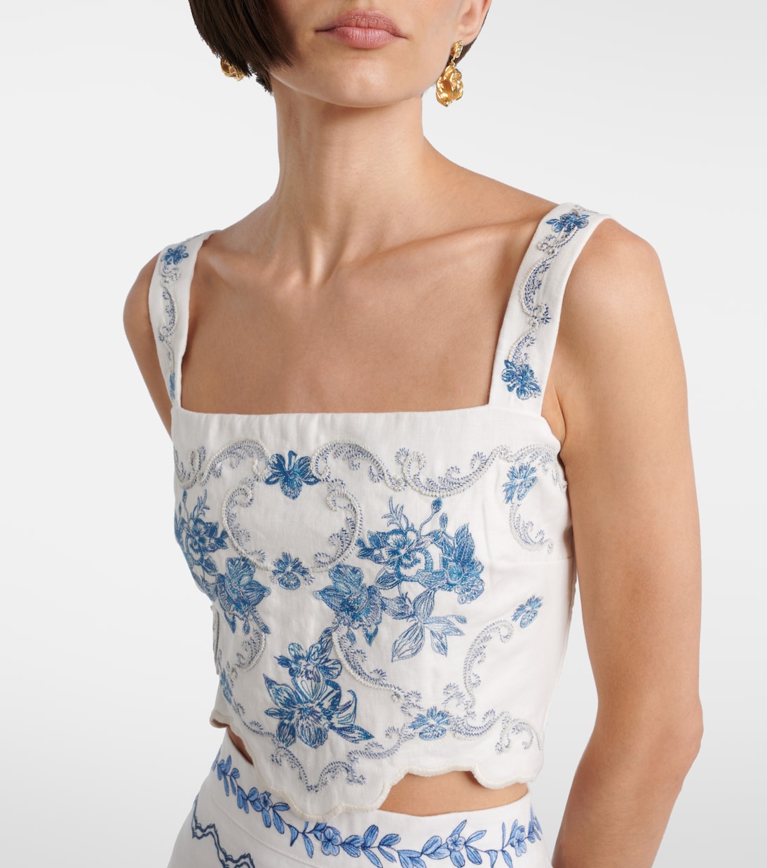 Besticktes Cropped-Top Luciana Gloriosa aus Leinen | Agua by Agua Bendita