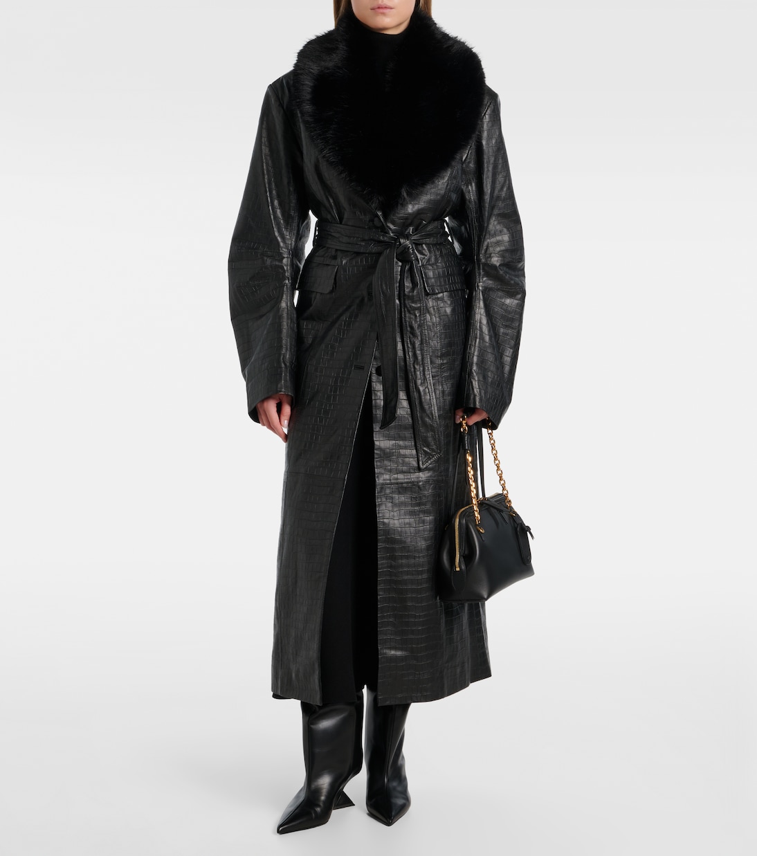 Croc-effect leather coat | Rotate