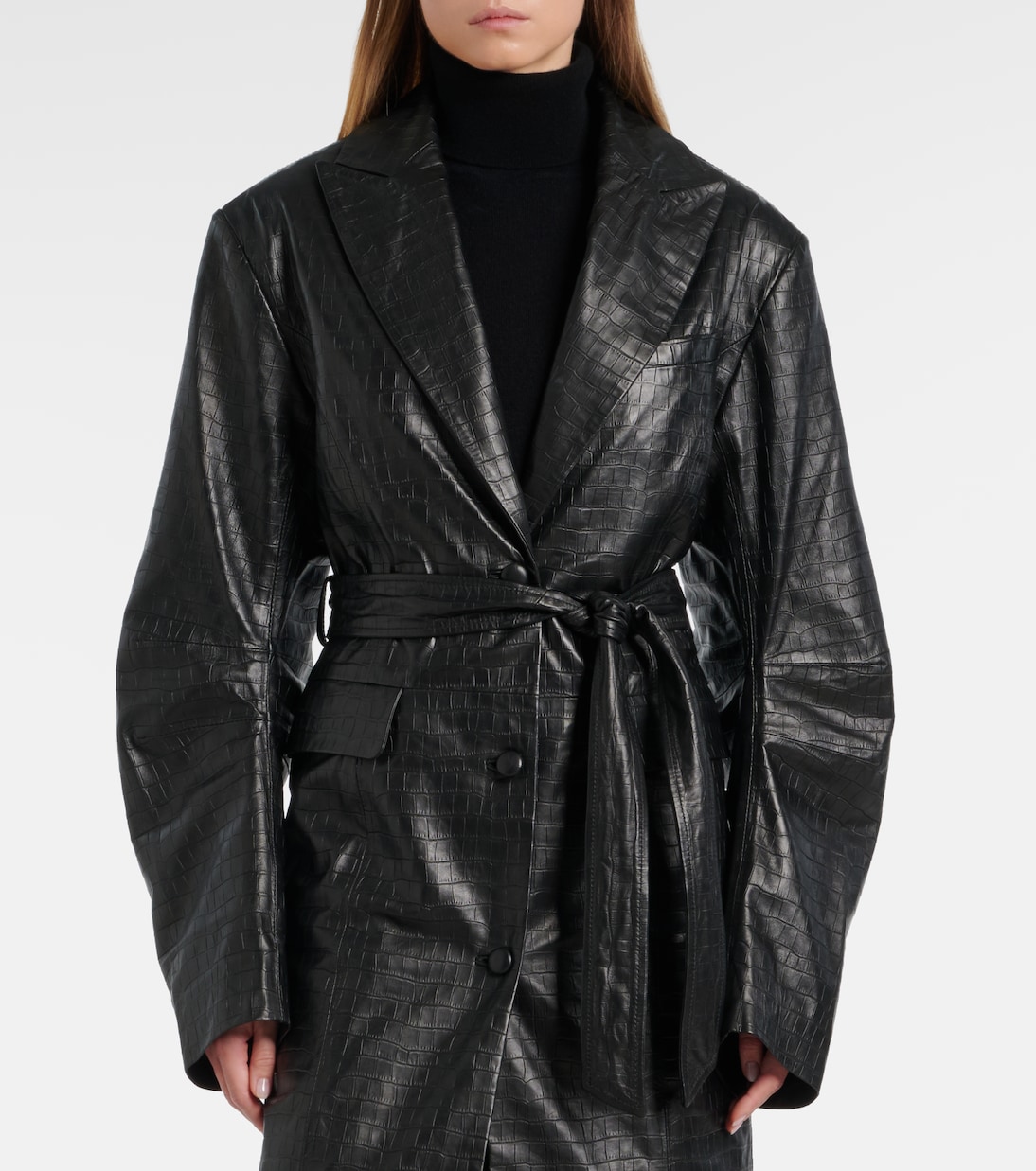 Croc-effect leather coat | Rotate