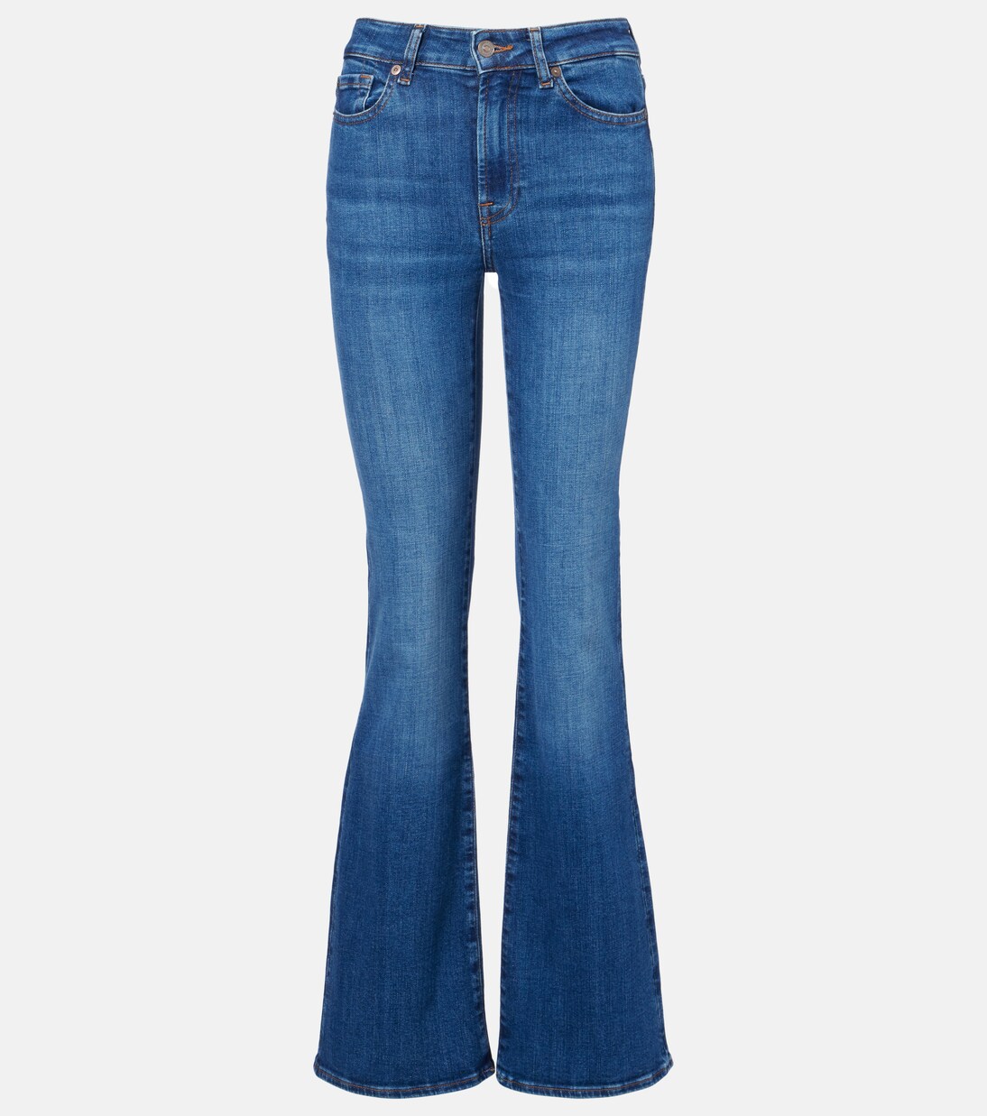 thumbnail interactive-video image 1 of Women's Bootcut Jeans - Lightweight Flared Leg Trousers With Belt, Blue - Sizes UK 6-14 1 of 4