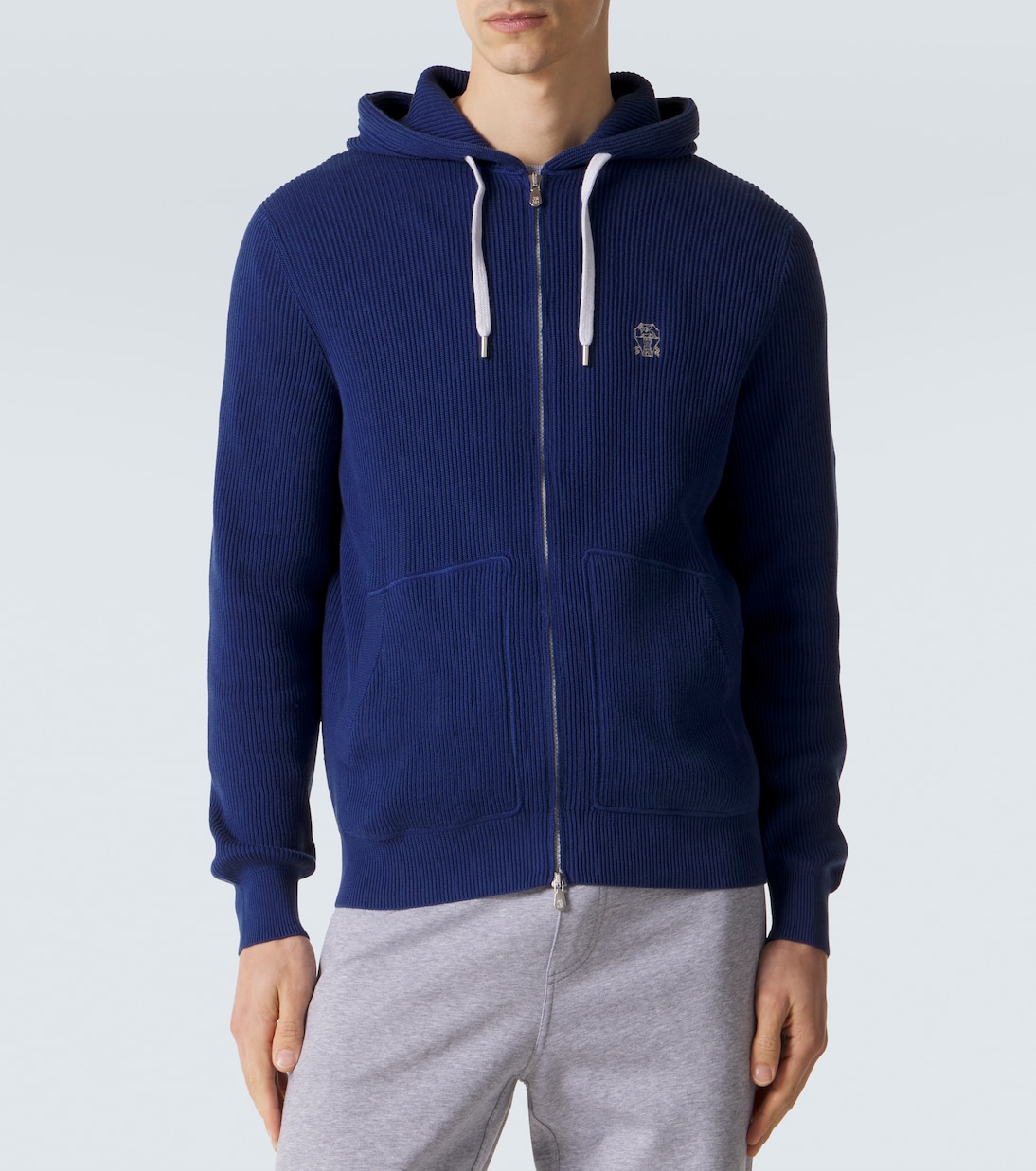 Logo ribbed-knit cotton zip-up hoodie | Brunello Cucinelli