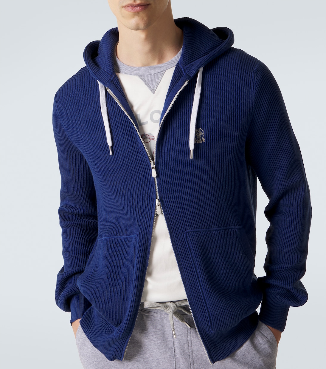 Logo ribbed-knit cotton zip-up hoodie | Brunello Cucinelli