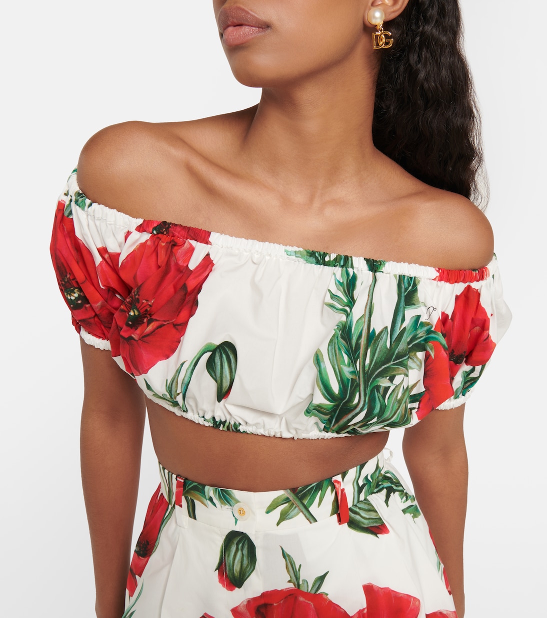 Printed cotton poplin crop top | Dolce&Gabbana