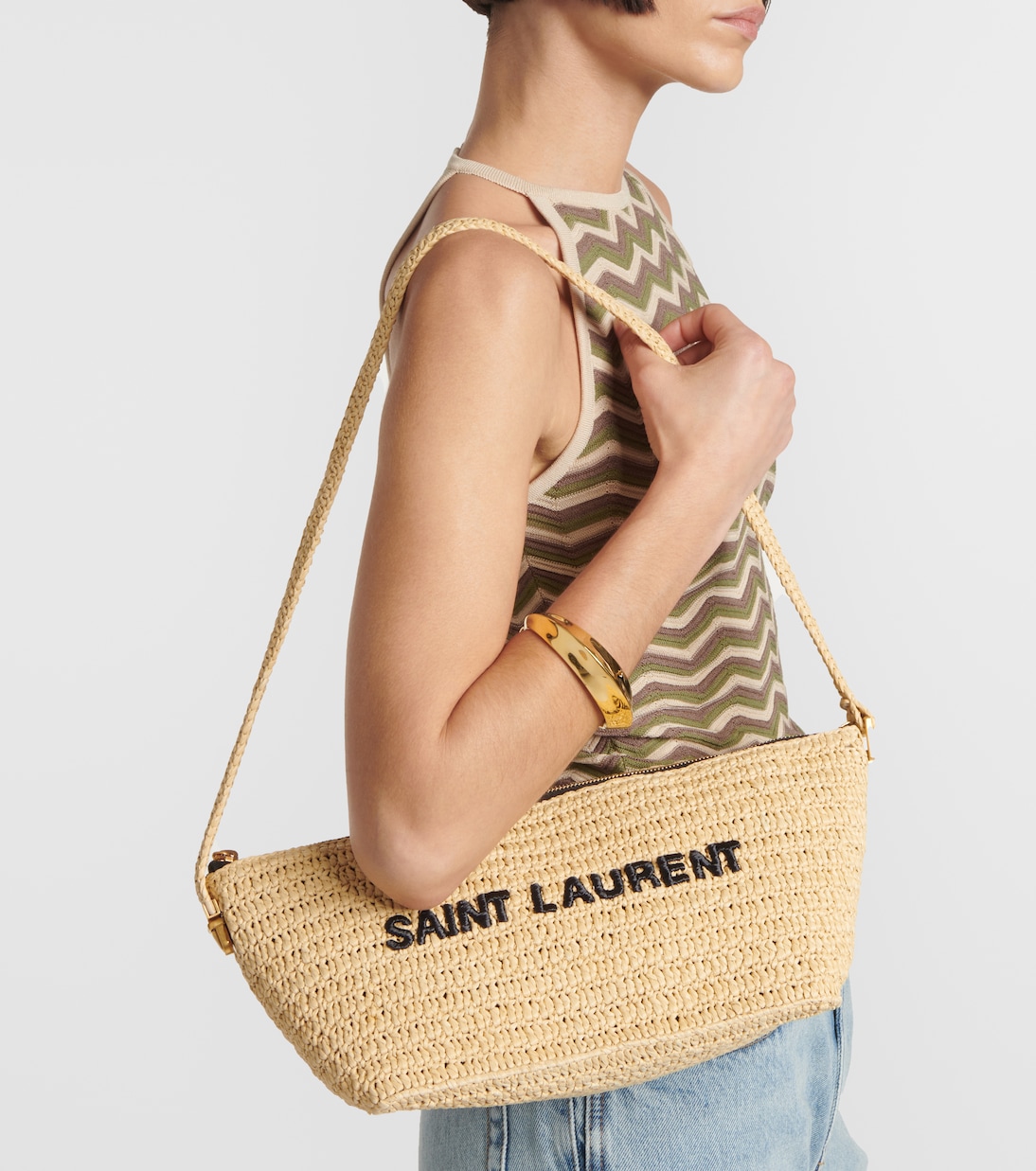 Le Rafia logo shoulder bag in beige - Saint Laurent | Mytheresa