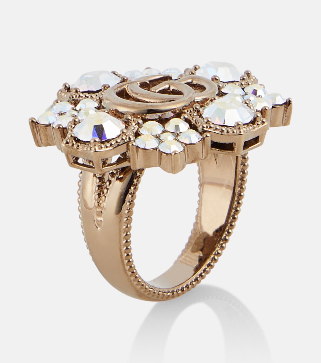 Anello GUCCI con decorazioni floreali e logo Double G, stile giovane e alla moda