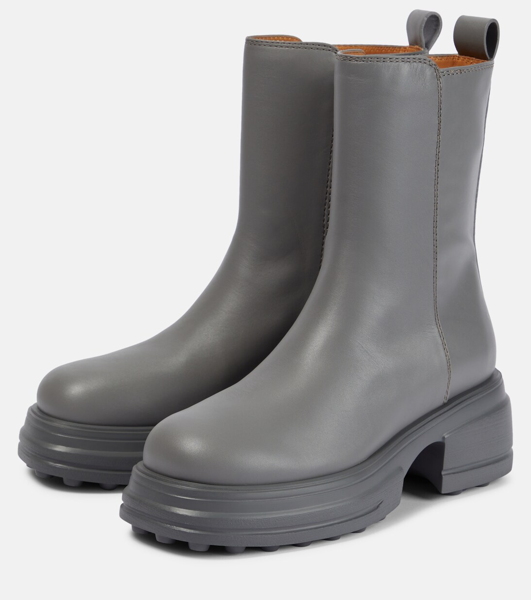 Leather platform ankle boots in grey Tods Mytheresa