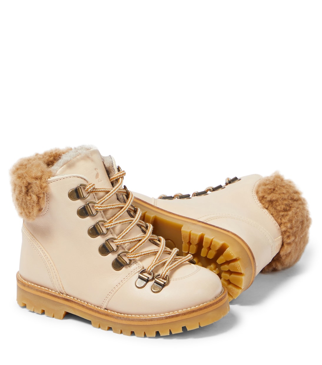 Shearling-trimmed leather booties | Petit Nord
