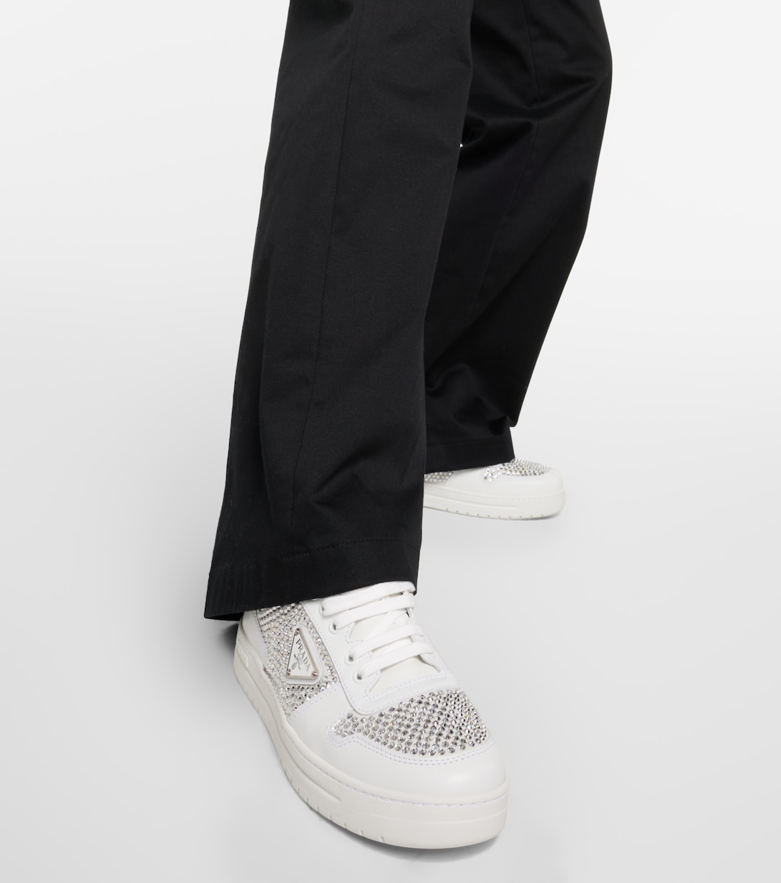 Sneakers in pelle con cristalli | Prada