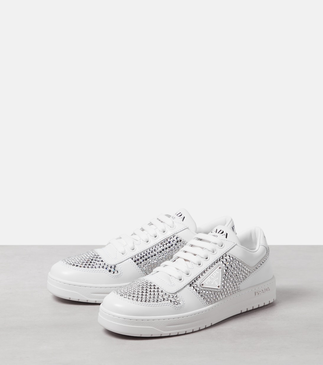 Sneakers in pelle con cristalli | Prada