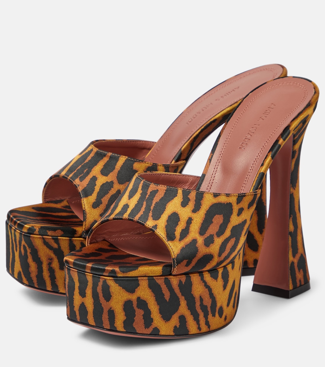 Dalida leopard-print satin platform mules | Amina Muaddi