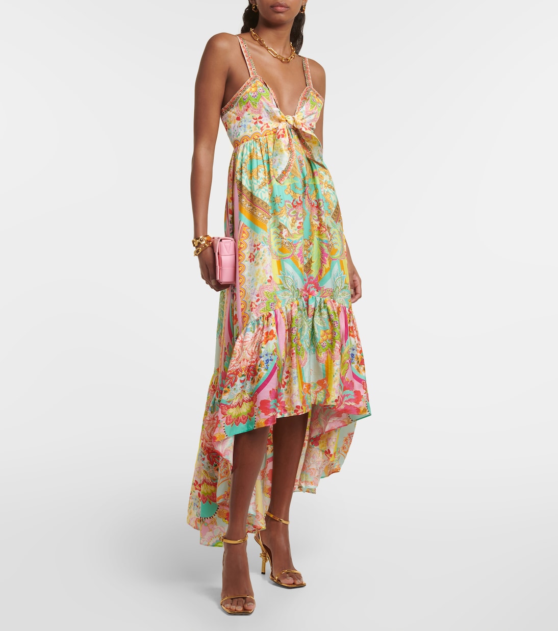 Vestido midi de seda con volante | Camilla