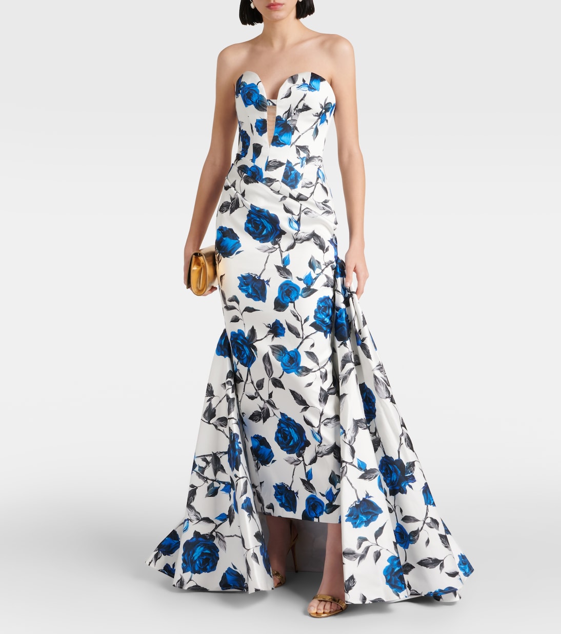 Draped floral satin gown | Rasario