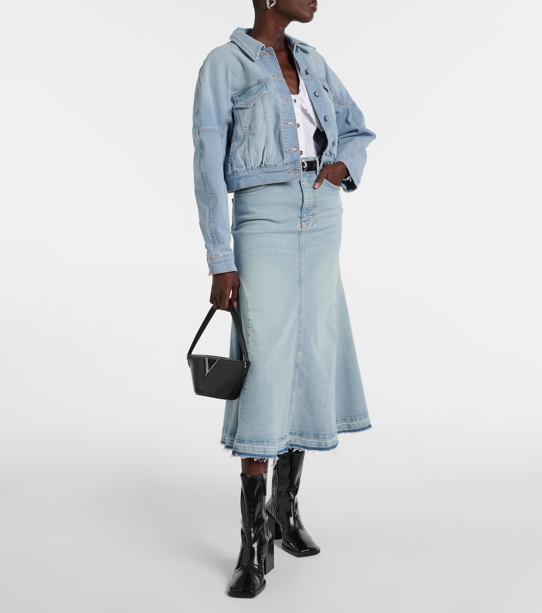 Falda midi de denim de tiro alto | Ganni