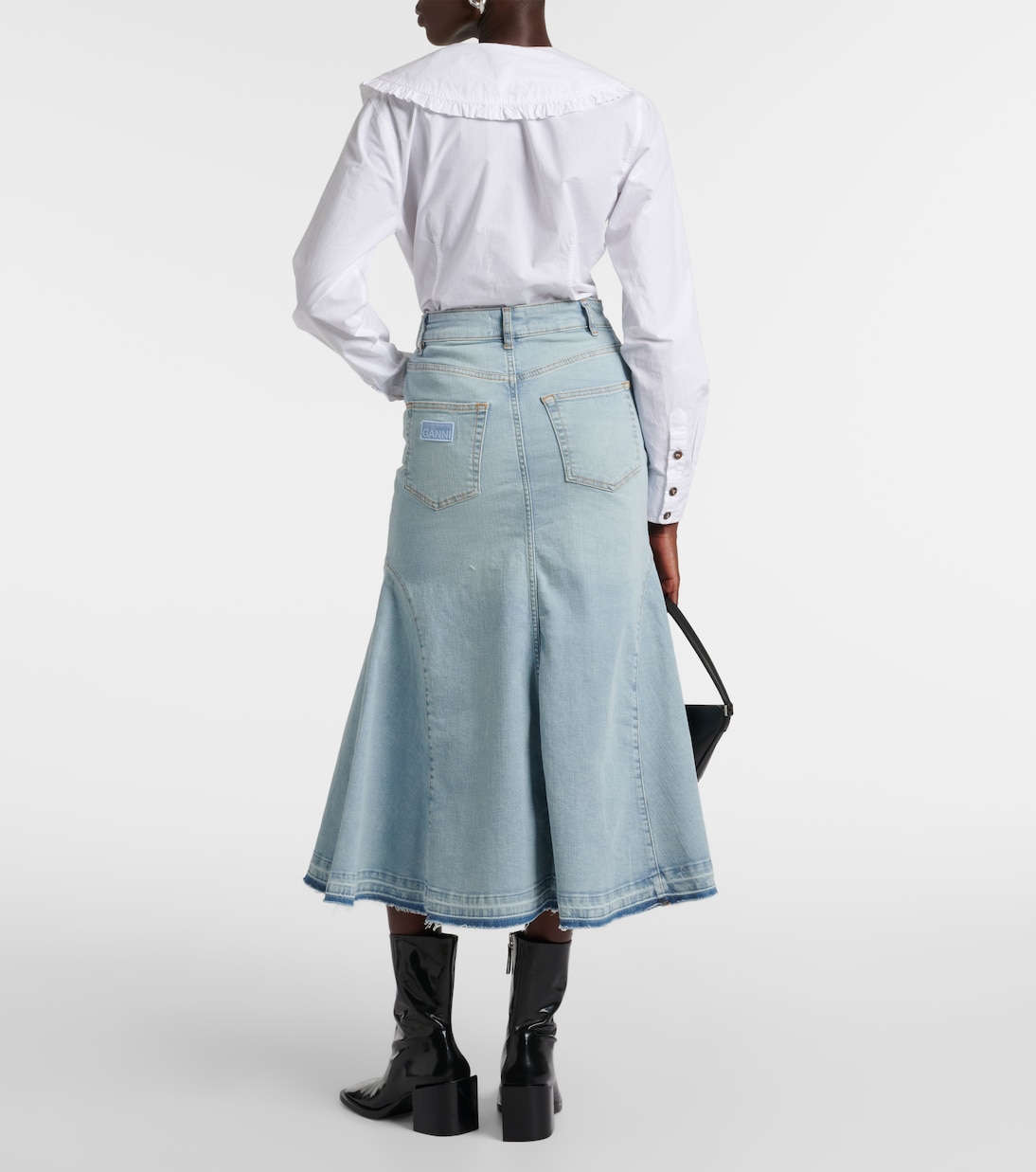 Falda midi de denim de tiro alto | Ganni