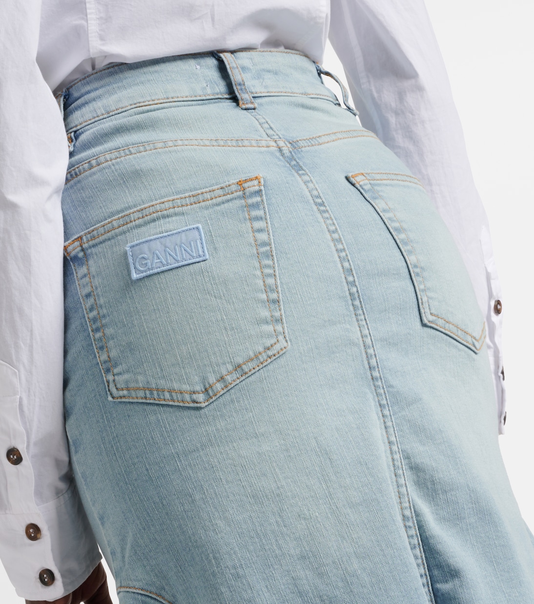 Falda midi de denim de tiro alto | Ganni