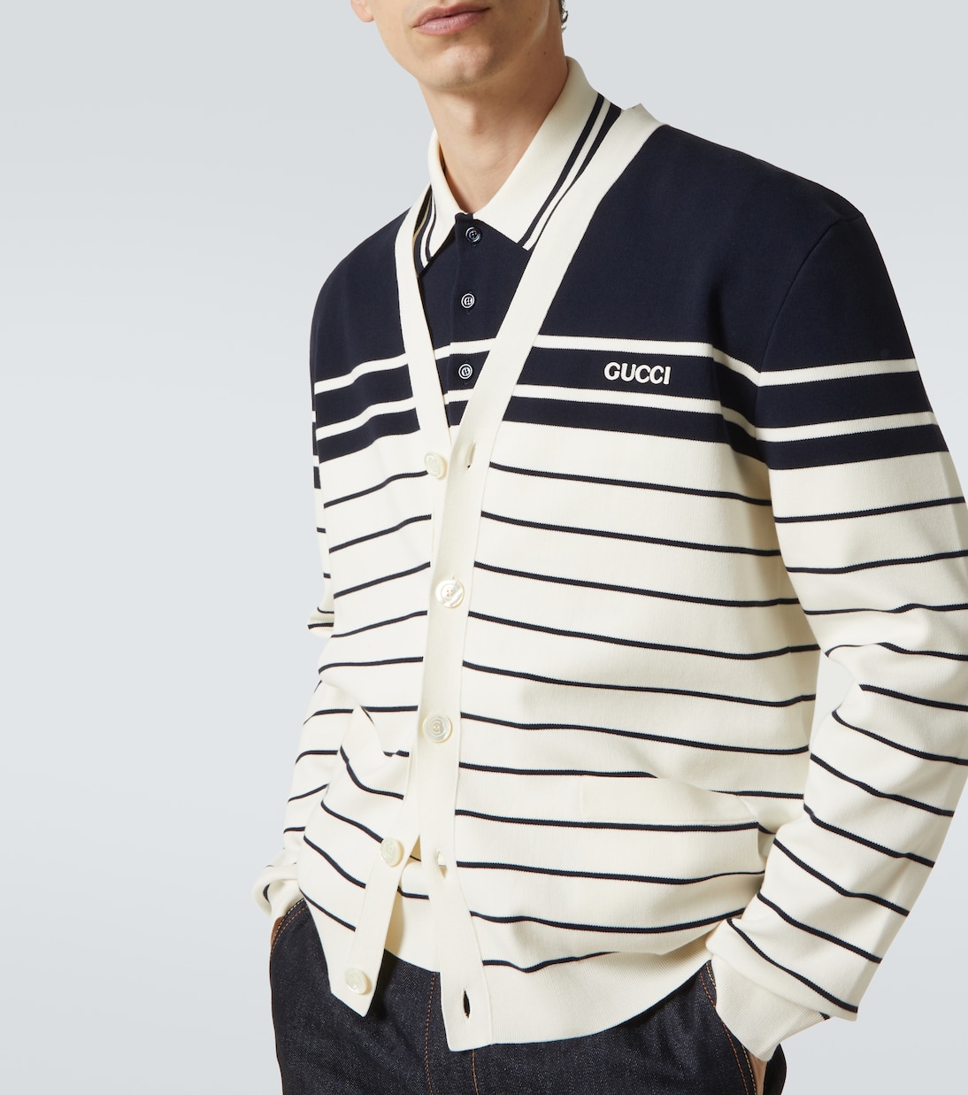 Cardigan in cotone a righe | Gucci