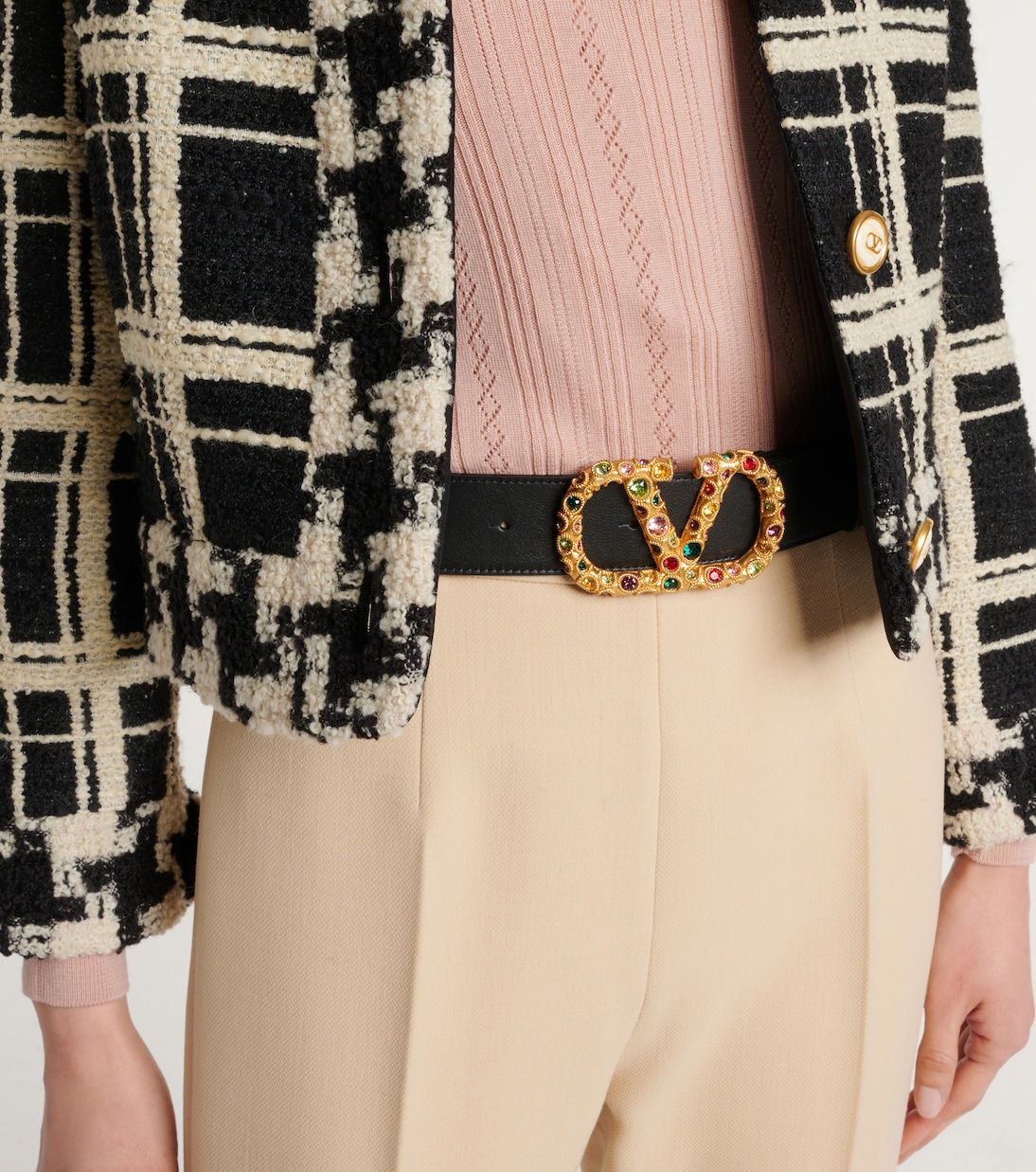 Cintura in pelle con logo V decorato, firma Valentino Garavani