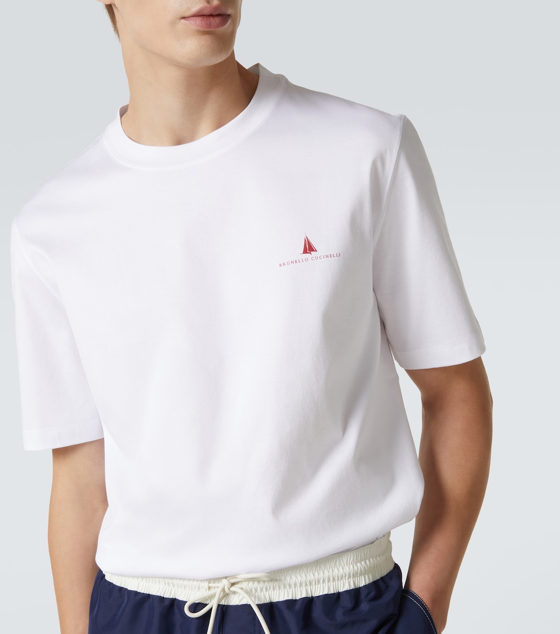 T-shirt in jersey di cotone con logo | Brunello Cucinelli