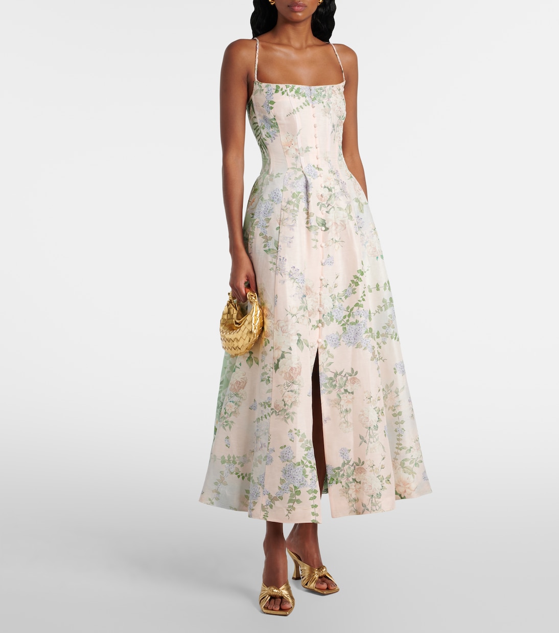 Abito bustier in lino e seta con cristalli | Camilla