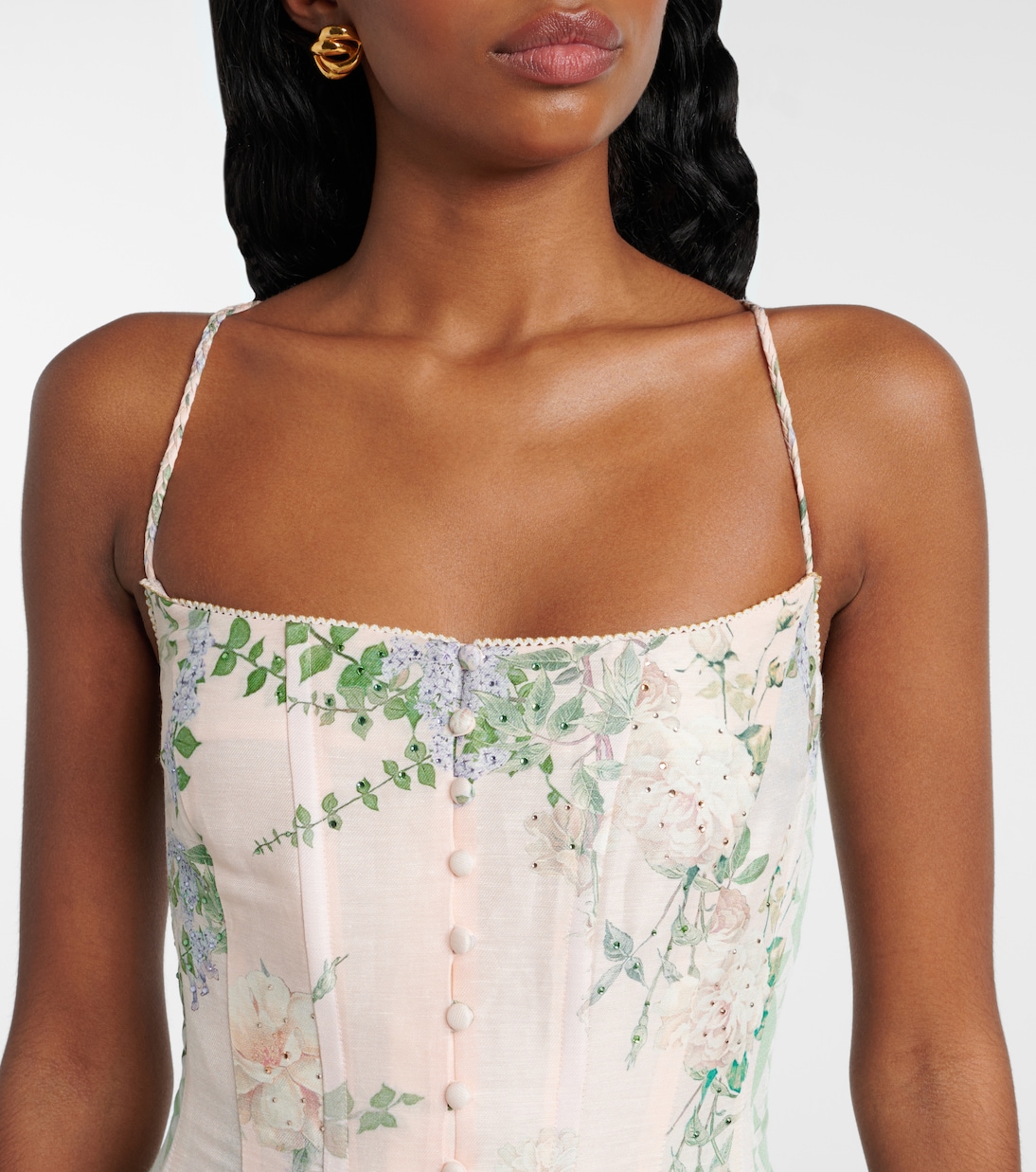 Abito bustier in lino e seta con cristalli | Camilla