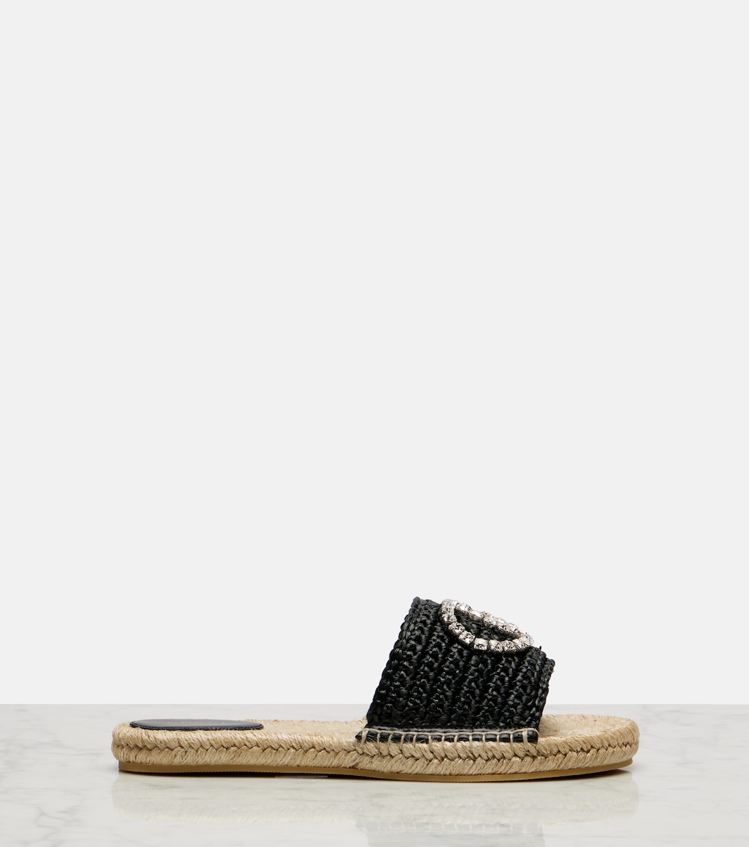 GG embellished raffia espadrille slides | Gucci