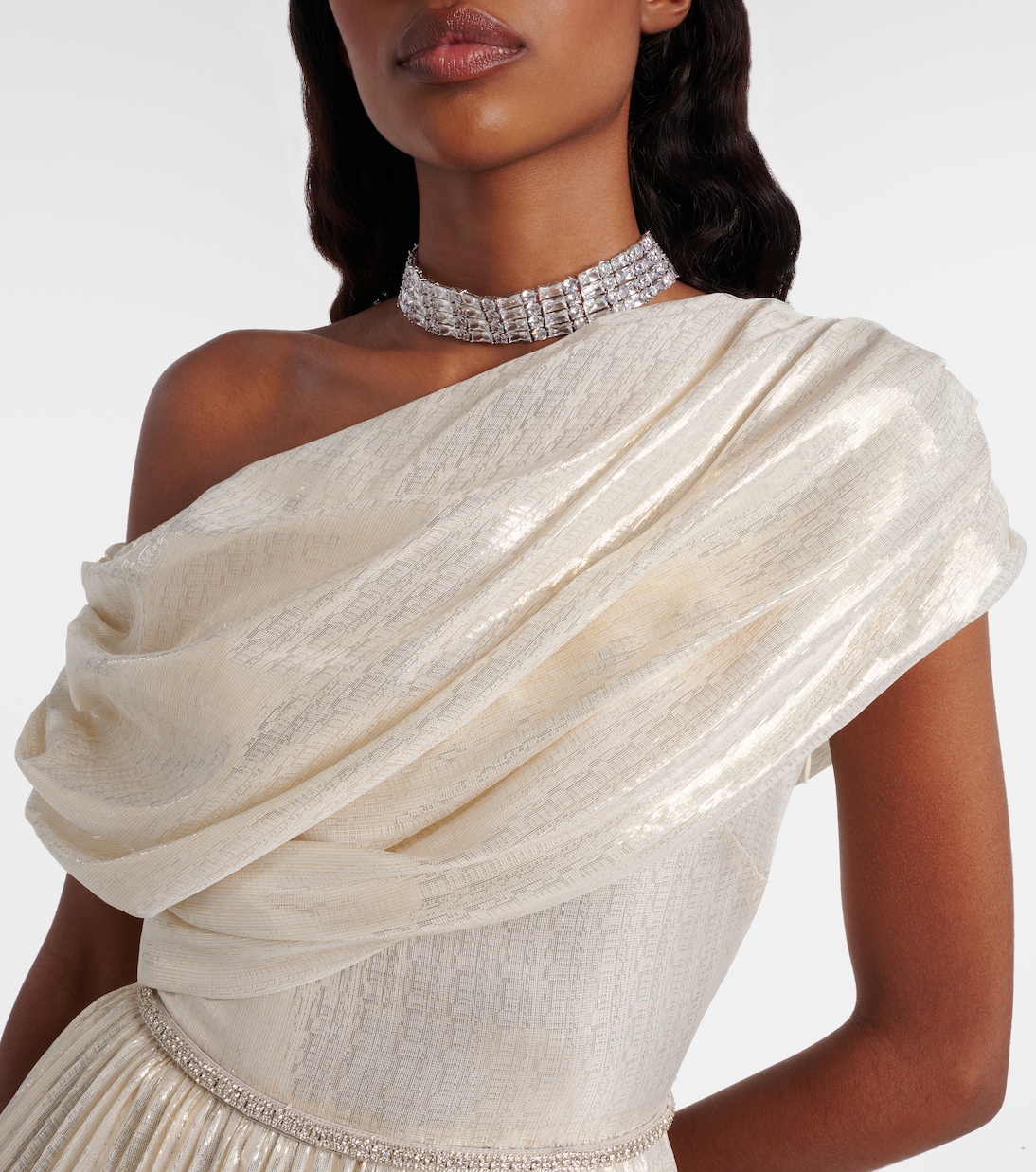 Asymmetric draped silk-blend chiffon maxi dress | Self-Portrait