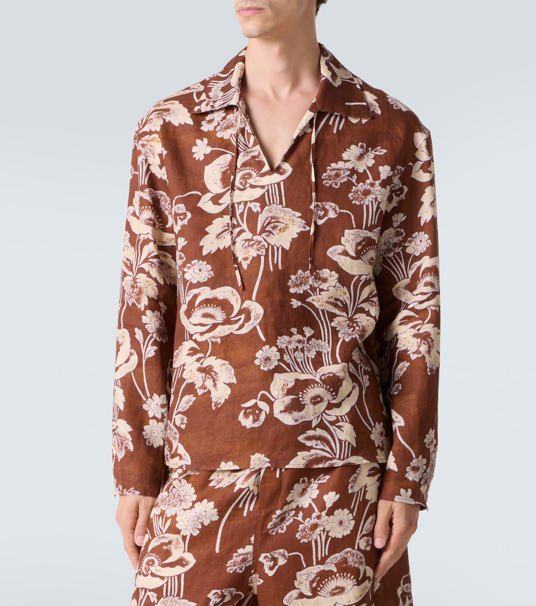 Floral tie-neck linen shirt | Commas