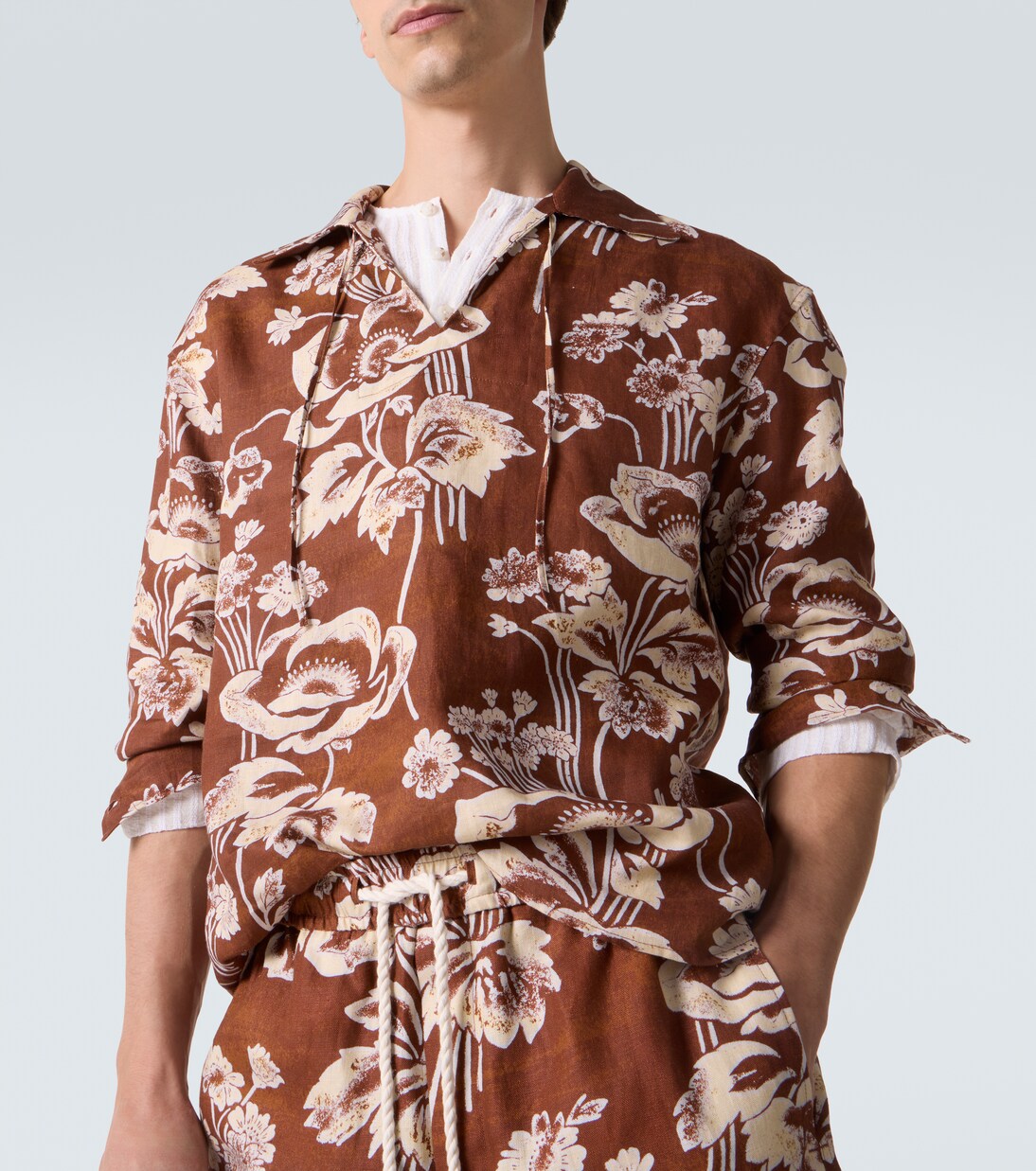 Floral tie-neck linen shirt | Commas