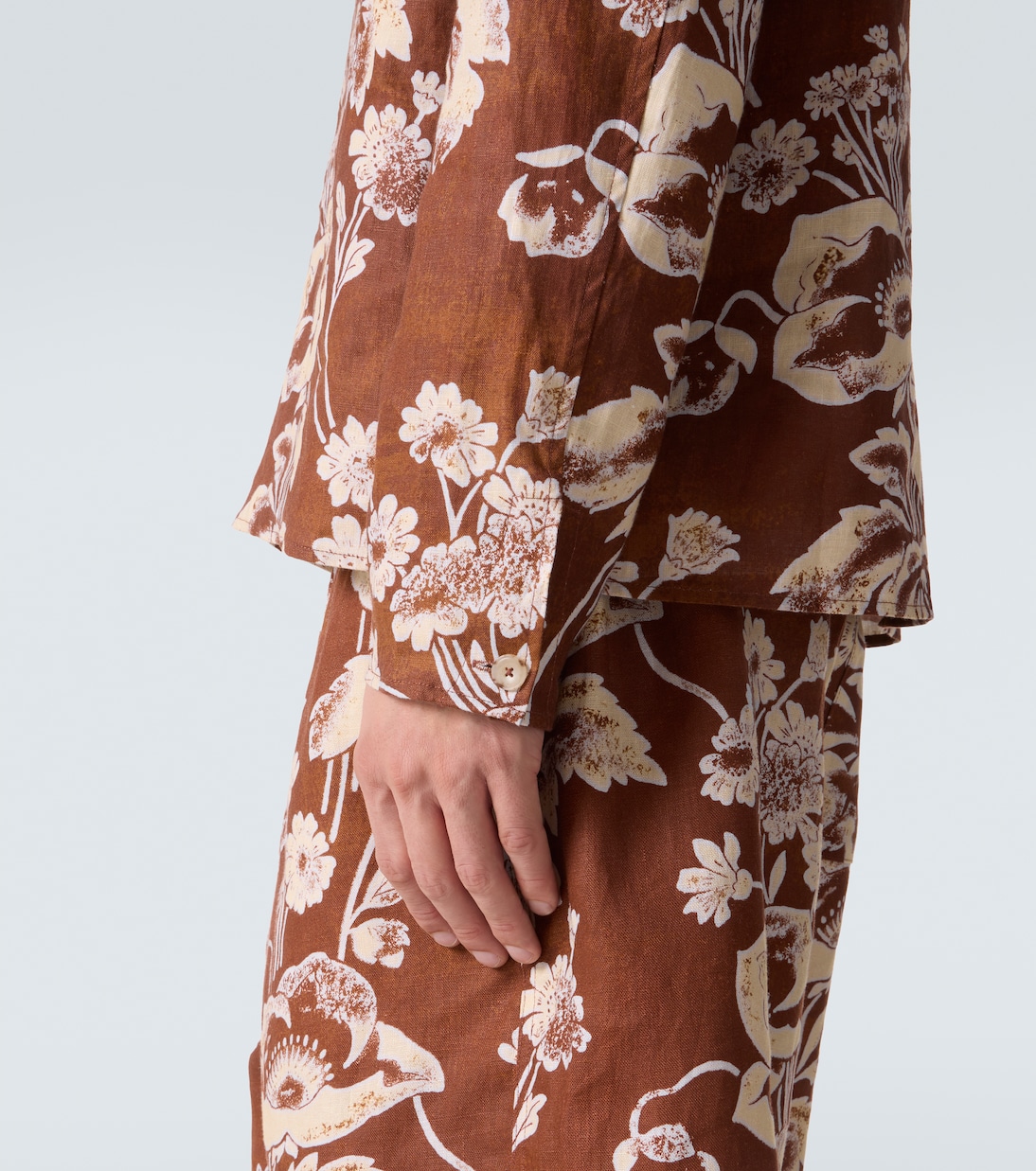 Floral tie-neck linen shirt | Commas