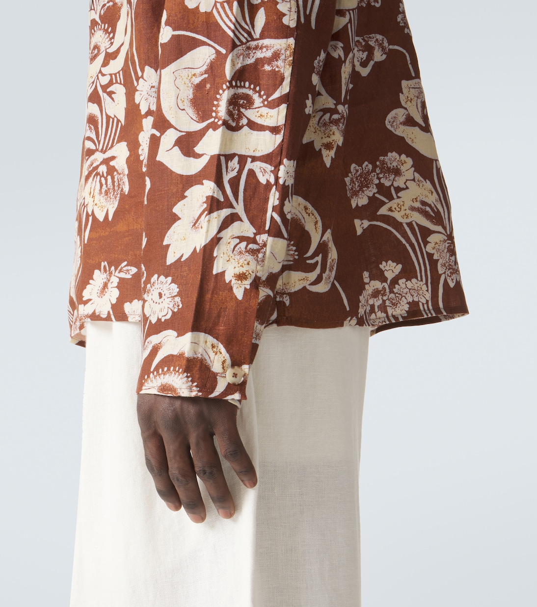 Floral tie-neck linen shirt | Commas