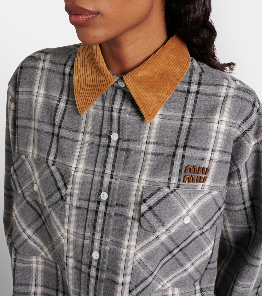 Surchemise en coton à carreaux | Miu Miu