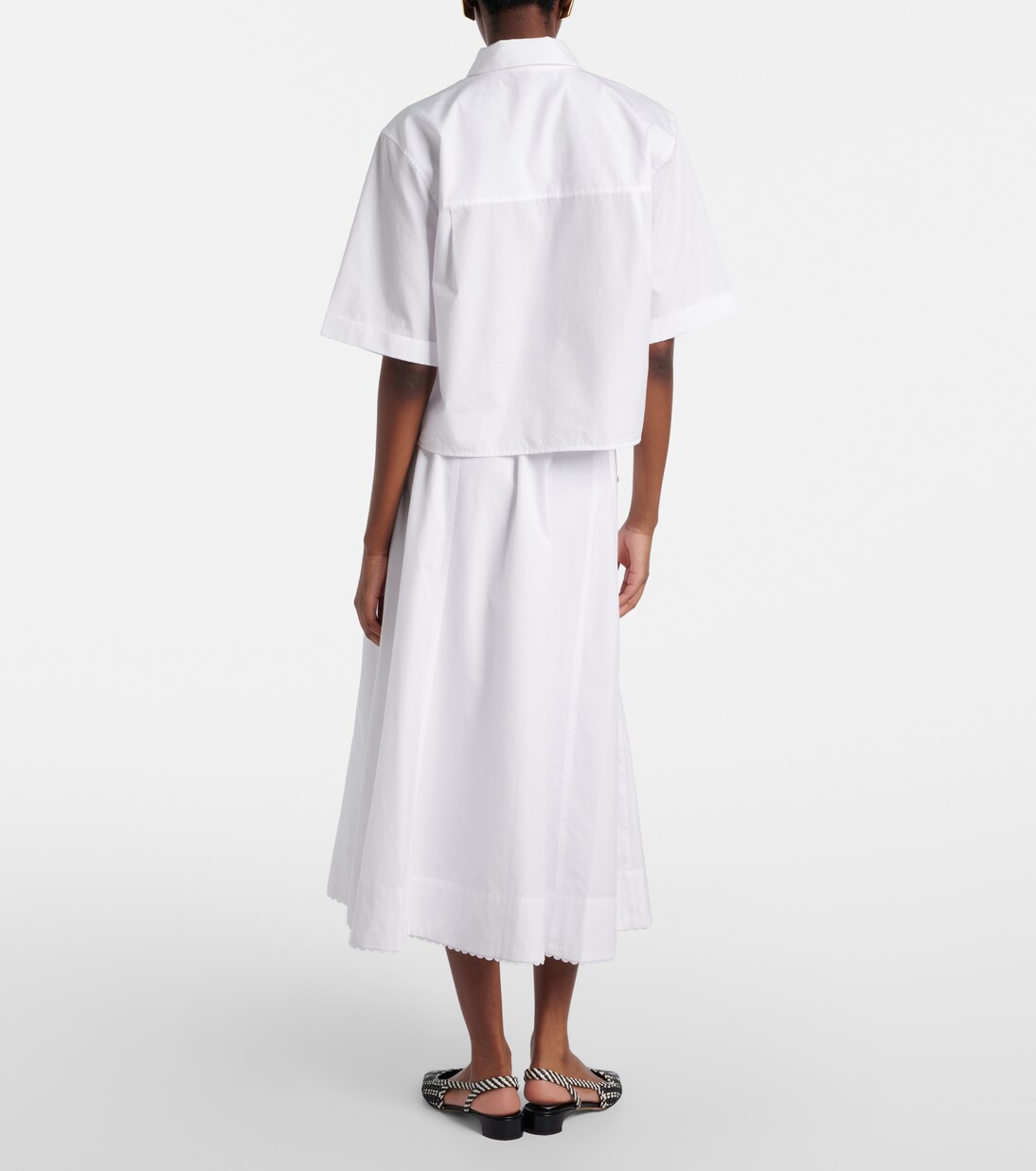 Scalloped cotton poplin midi skirt | Vince