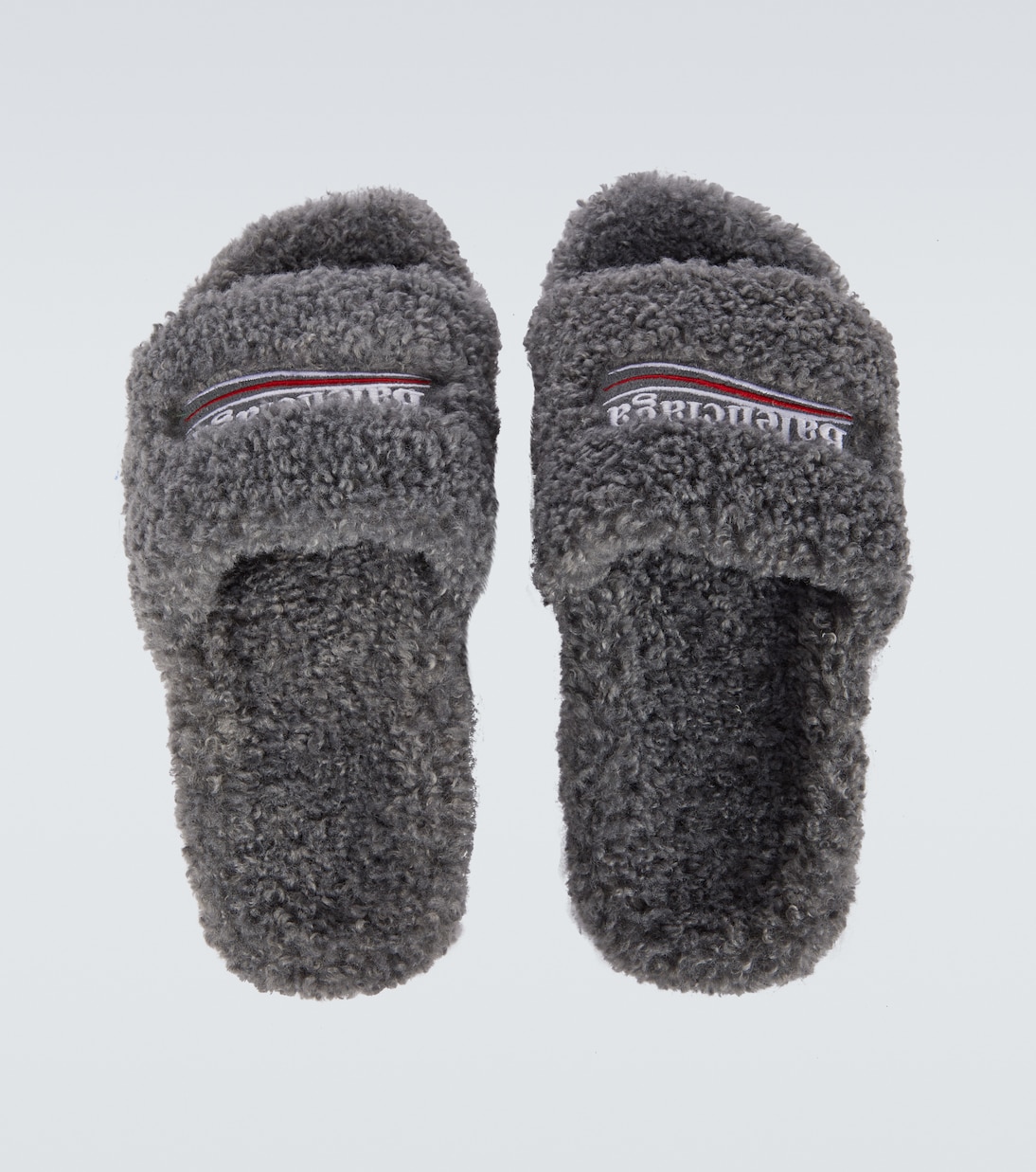 Political Campaign Furry slides in grey - Balenciaga | Mytheresa