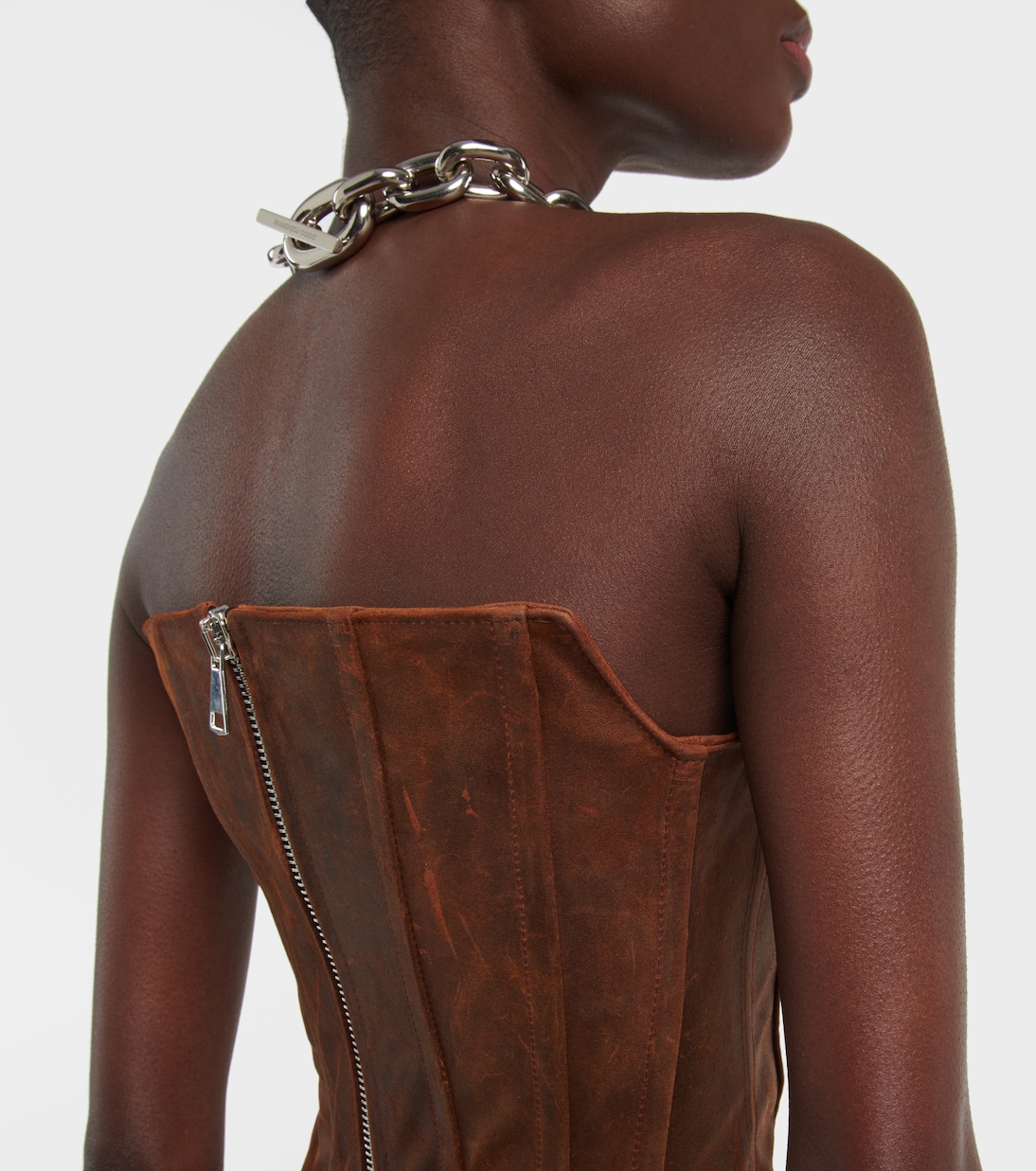 Distressed leather bustier | LaQuan Smith