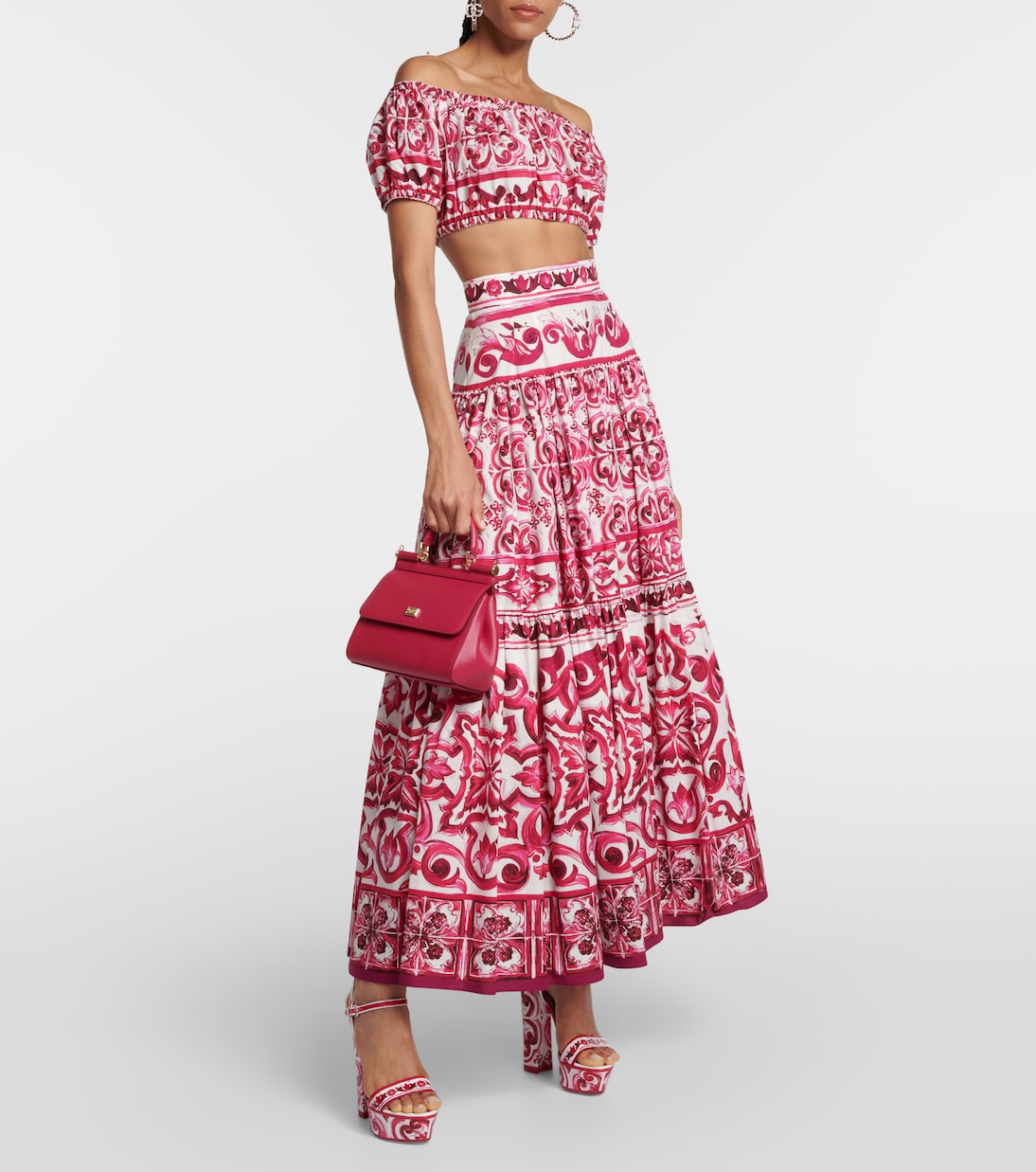 Crop top asimétrico de algodón estampado | Dolce&Gabbana