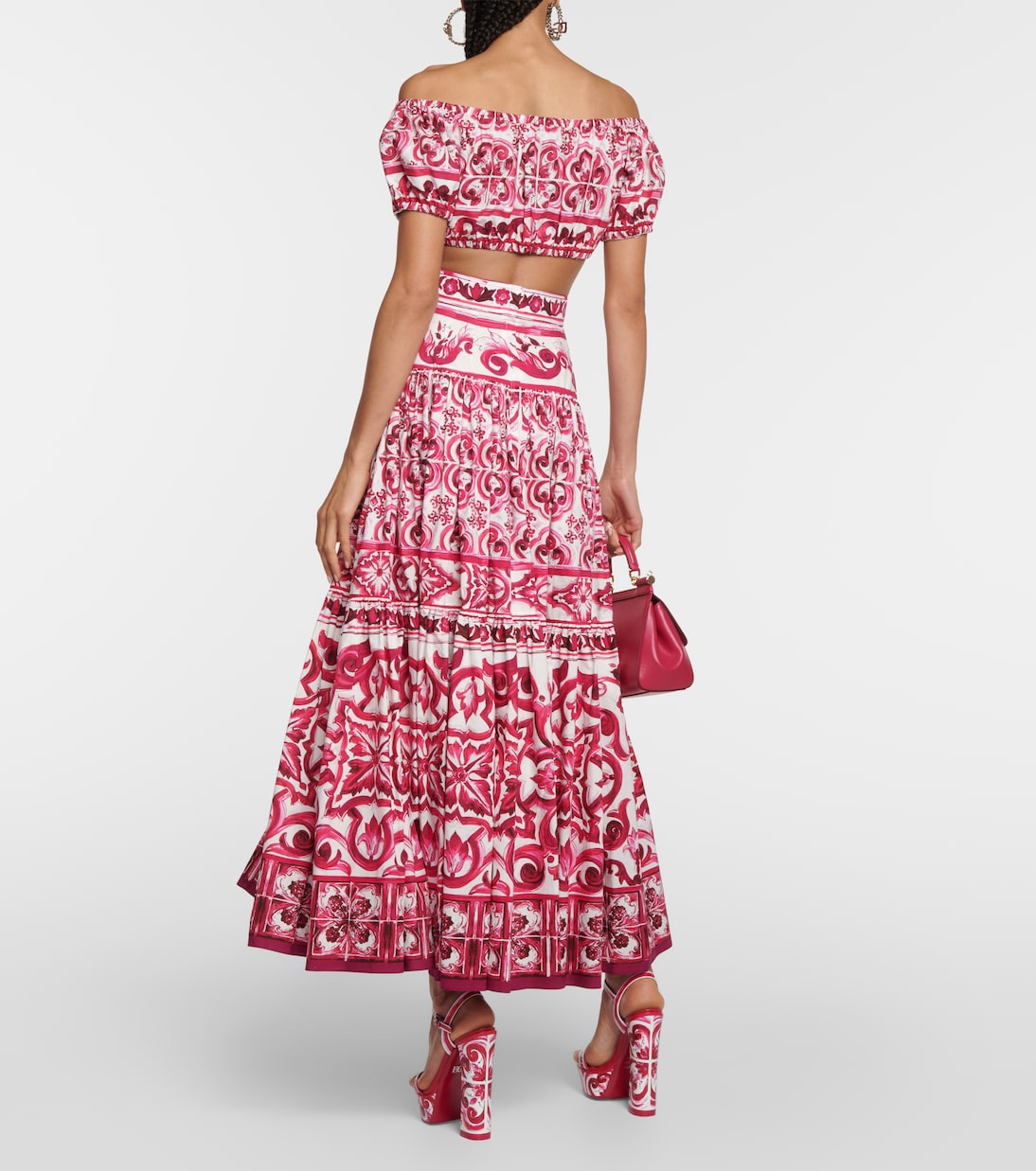 Crop top asimétrico de algodón estampado | Dolce&Gabbana