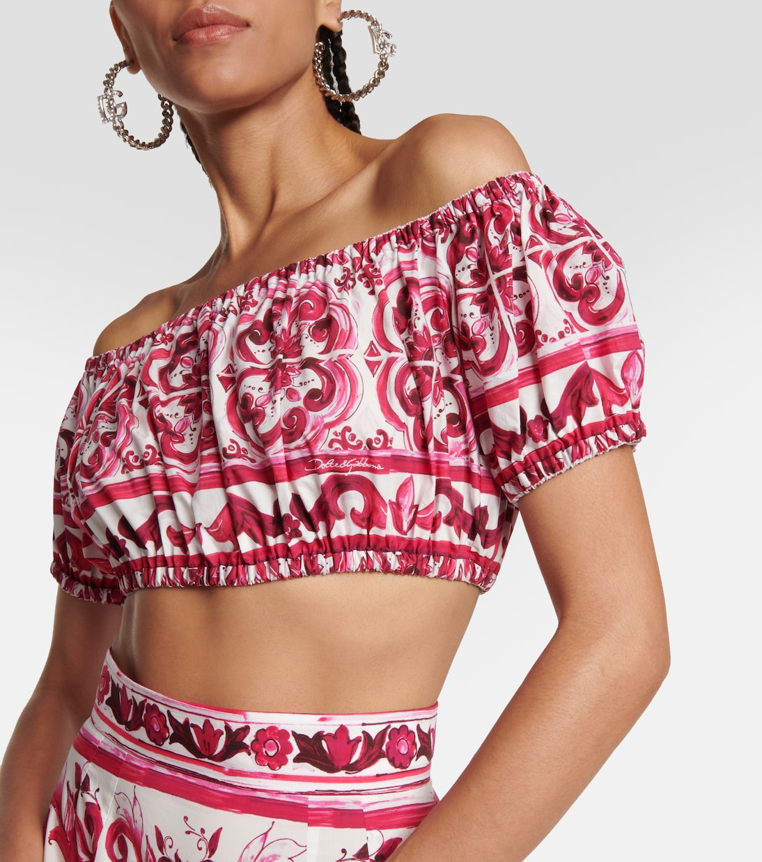 Crop top asimétrico de algodón estampado | Dolce&Gabbana