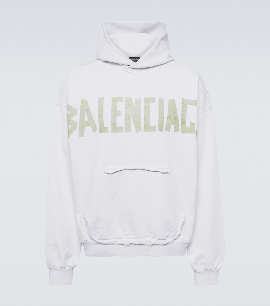 Tape Type Ripped cotton fleece hoodie in white Balenciaga Mytheresa