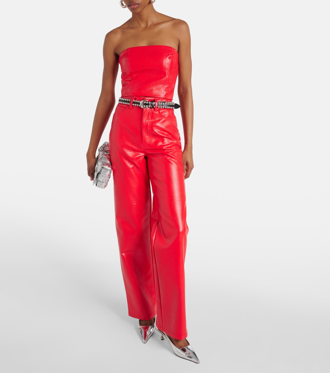 Croc-effect faux leather crop top | Rotate