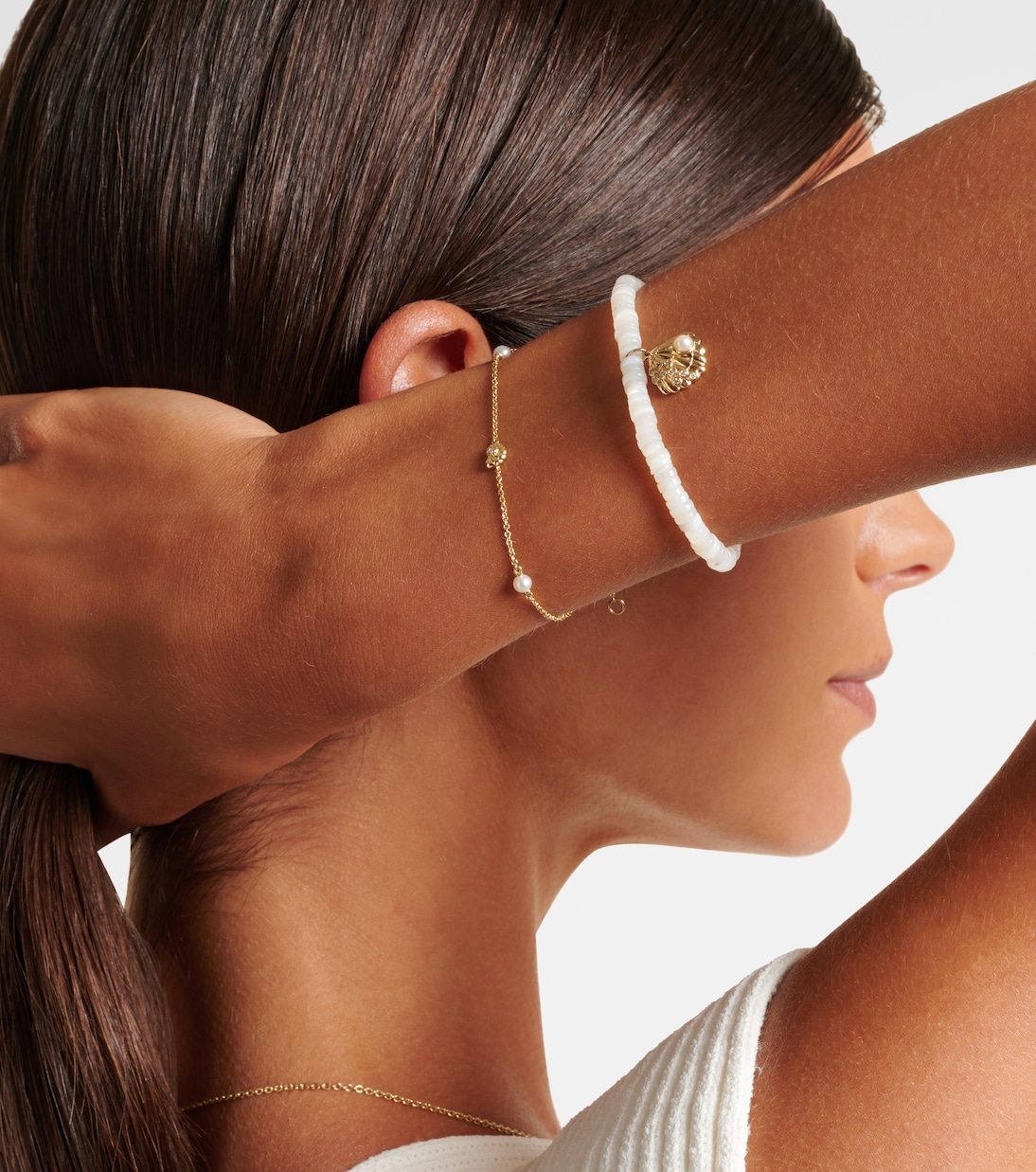 Bracelet Shells en or 14 ct, diamants et perles d'eau douce | Sydney Evan