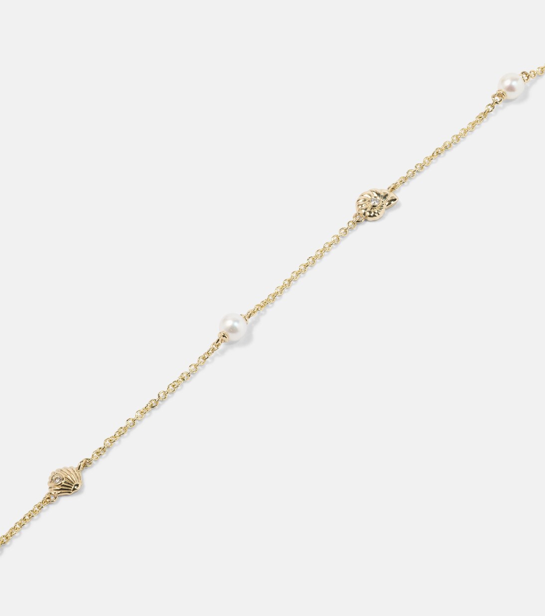 Bracciale in oro 14kt con conchiglie, diamanti e perle d'acqua dolce - Eleganza giovane e raffinata