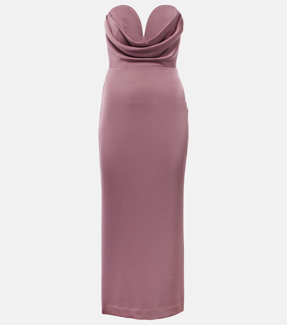 Gathered strapless satin midi dress | Alex Perry