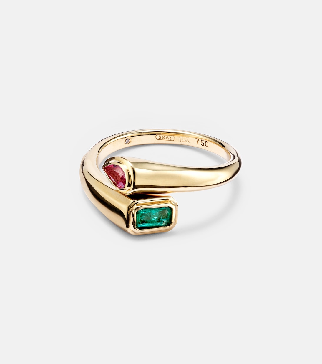 Bague Bypass en or 18 ct, émeraudes et saphirs | Shay Jewelry
