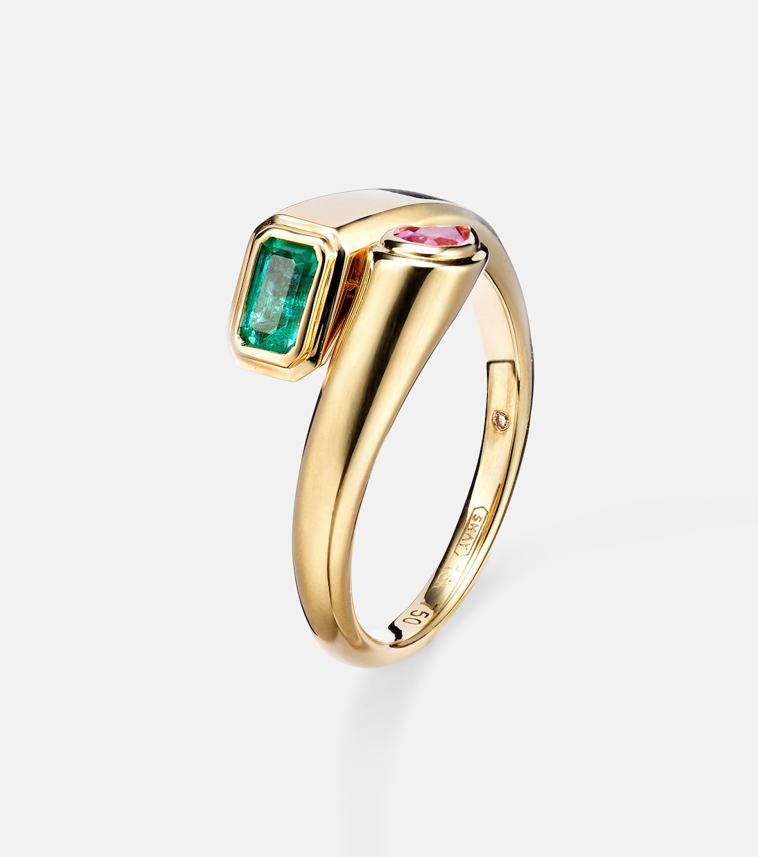Bague Bypass en or 18 ct, émeraudes et saphirs | Shay Jewelry
