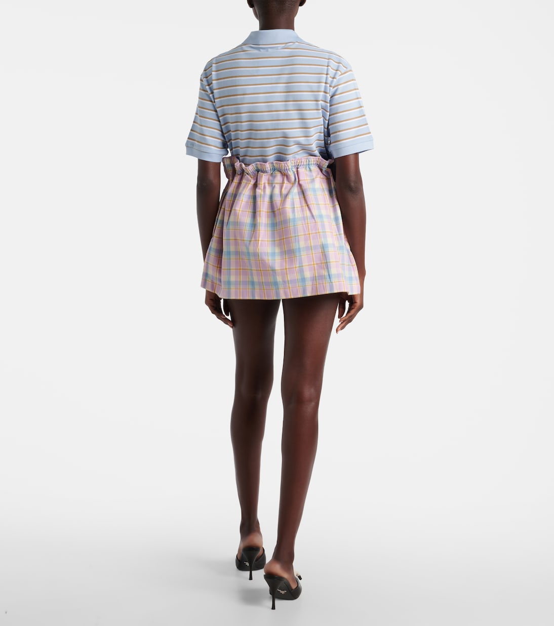 Minifalda de algodón fruncida a cuadros | Prada