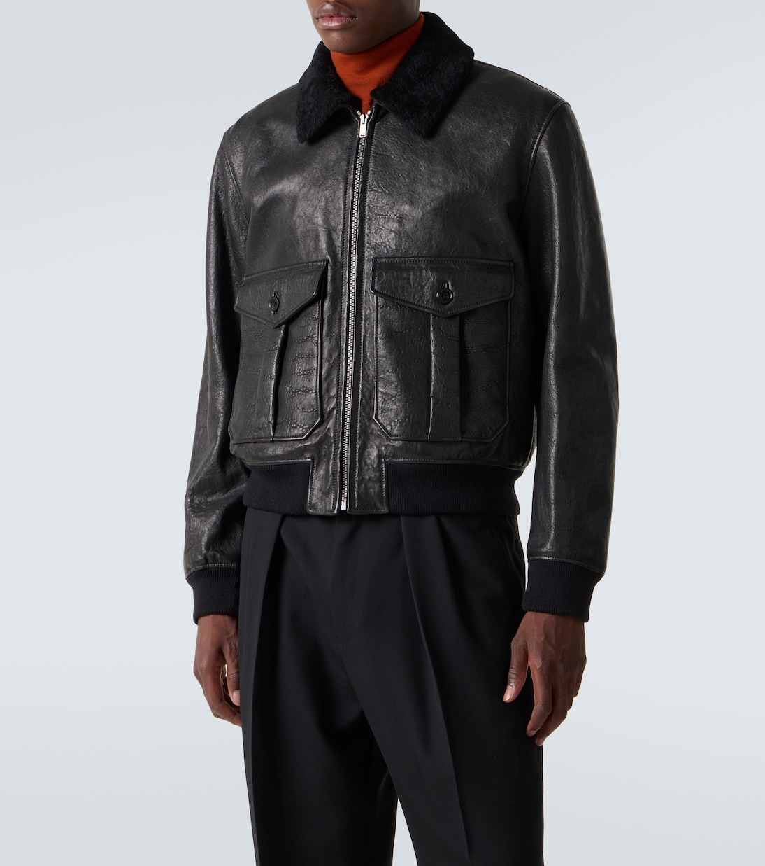 Shearling-trimmed leather bomber jacket | Saint Laurent