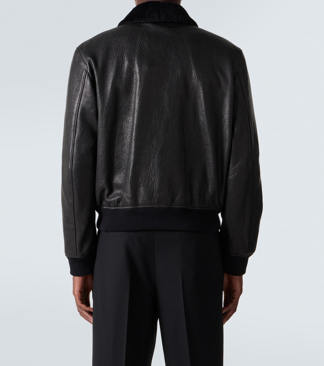 Shearling-trimmed leather bomber jacket | Saint Laurent
