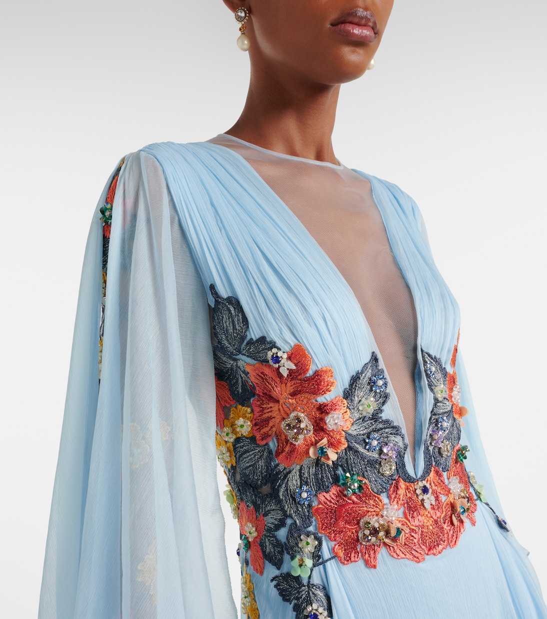 Robe longue en soie à fleurs | Costarellos