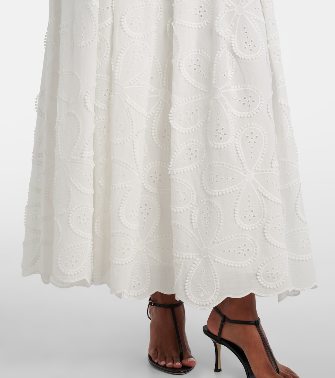 Embroidered belted cotton-blend midi dress | Elie Saab